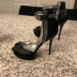 Black Satin/Rhinestone high heels